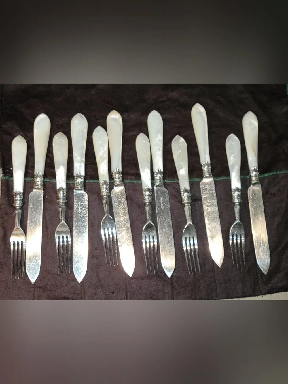 Antique WH& S.A ENGLAND MADE  Mother-of-Pearl Handle Knife and Fork Set OF 6